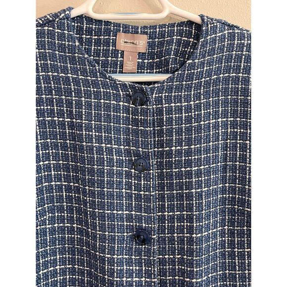 Chico’s Blue Tweed Button Front Jacket – Size 1 (M/L) - Picture 3 of 11